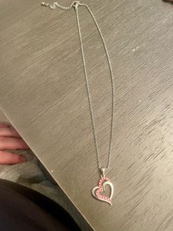 Silver and Hot Pink Heart Necklace