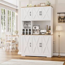 Kitchen Pantry Storage Cabinet, 71" Tall Food Pantry Cabinet with Microwave Stand, Farmhouse Kitchen Hutch, Coffee Bar Hutch with Wine Rack for Dining