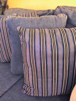 Denim & Blue and White Striped Throw Pillows