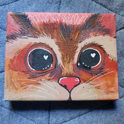 ORANGE CAT HEART EYES PAINTING 