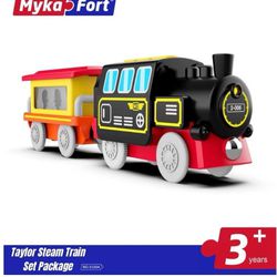 Taylor Steam Train —— Motorized Train for Wooden Track, Remote Control Train with Magnetic Connection, Battery Operated Locomotive Train for Toddlers,