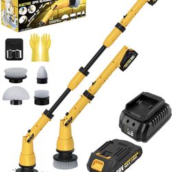 1000RPM Electric Spin Scrubber, 20V Cordless Cleaning Brush with Adjustable Extension Arm, 4 Replaceable Cleaning Heads, Hook and Gloves, 1 Hour Fast 