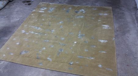 Area rug 9’x9’ Light Brown Wool And Blue Silk