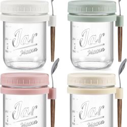 4 Pack Overnight Oats Jar With Spoons 