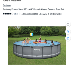 Bestway Power Steel 18' x 48" Round Above Ground Pool Set New In box $240