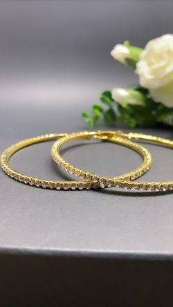 18K Gold Plated 86mm Big Circle Rhinestone Hoop Earrings, Gold Color