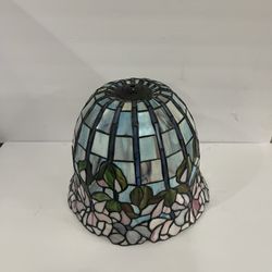 Meyda Tiffany Flowering Lotus stained glass lamp shade blue finish 10” H 12” D