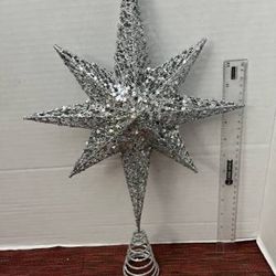 Larger Heavy Star Shaped Glittered 3D Metal Star Christmas Tree Topper