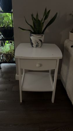 White Wood Side Table / Nightstand with Drawer & Shelf