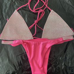 Pink rhinestone bikini set