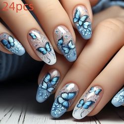 Brand New 24pcs Butterfly & Flower Press On Nails