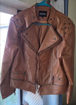 Brown Faux Leather Motorcycle Jacket
