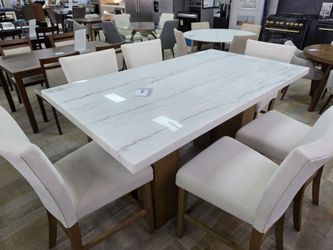Marble Top Dining Table with Wood Base