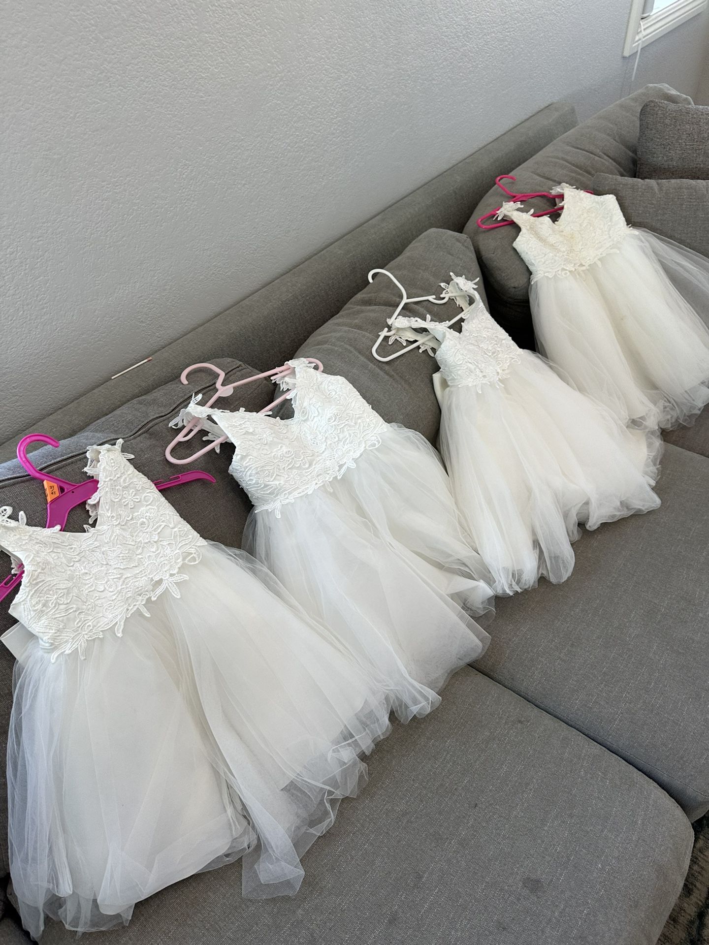 4 Beautiful White Lace With Tule Flower Girl Dresses For Toddler Age 2-3 Years Old -$20 Each!