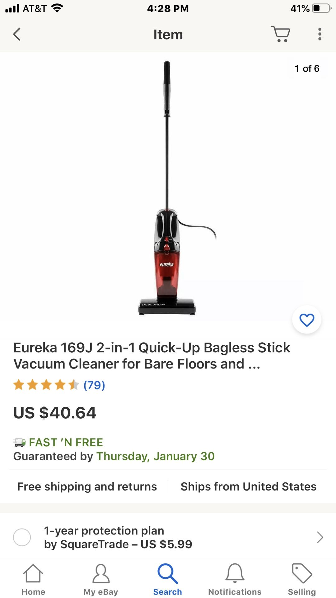 Eureka 169J 2-in-1 Quick-Up Bagless Stick Vacuum Cleaner for Bare Floors and ...