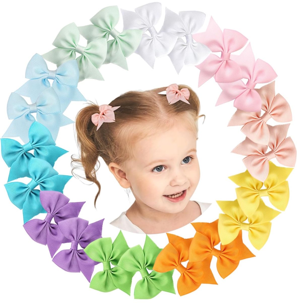 20pcs 2.36 inch Hair Bows for Girls Grosgrain Ribbon, Hair Bows Alligator Clips,Miulti Color