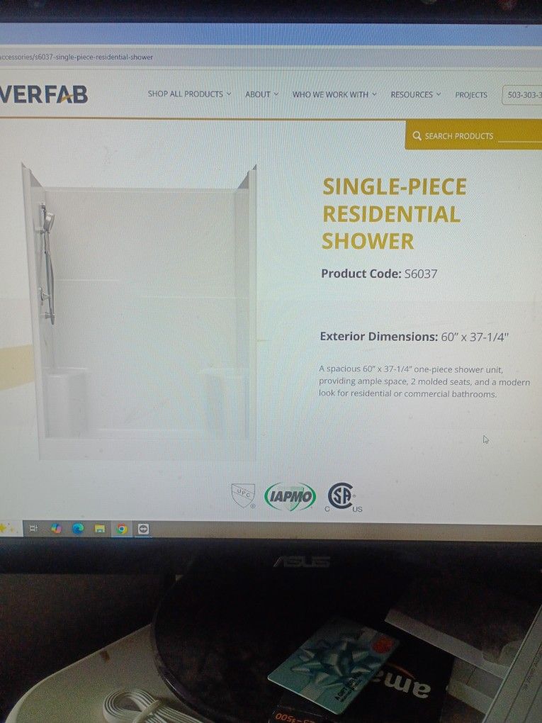 Shower Stall: One-piece Residential ADA Two Seat