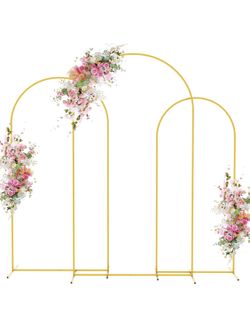 Wedding Arch Backdrop Stand 7.2FT, 6.6FT, 6FT Set of 3 Gold Metal Arch Backdrop Stand for Wedding Ceremony Baby Shower Birthday Party Decor