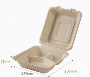 200-Pack Compostable Takeout Boxes, 3-Compartment