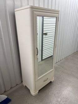 White Mirrored Storage Armoire / Wardrobe Cabinet – 66” Tall