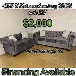 Sofa And Loveseat Grey Velvet Brand New