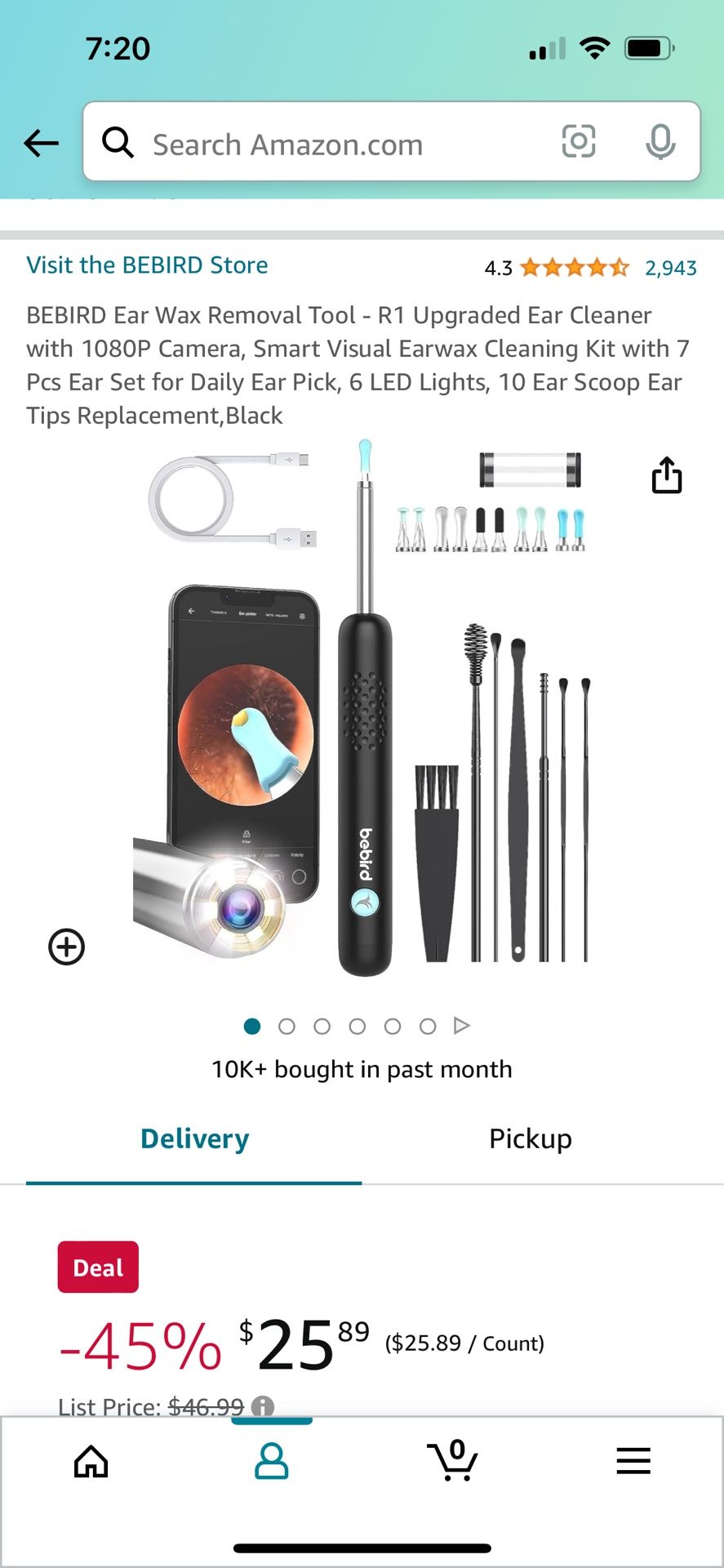 Ear Wax Removal Tool - R1 Upgraded Ear Cleaner with 1080P Camera, Smart Visual Earwax Cleaning Kit with 7 Pcs Ear Set for Daily Ear Pick, 6 LED Lights