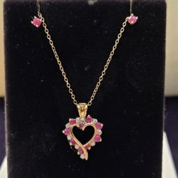 Genuine Ruby Heart  N.K & Earrings 