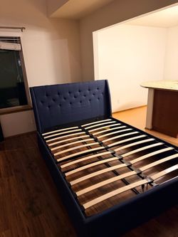 Queen Bed, Navy Blue, Twill Texture Fabric, Clean,Excellent Condition,