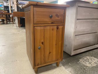 Natural Wood Square Side Table w/ Cabinet & Drawer