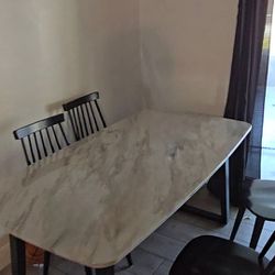 Marble Table With 4 Black Wooden Chairs
