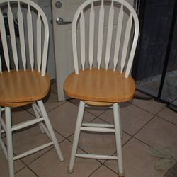Set Of 2 High Tall Bar Stool Chairs Wooden 