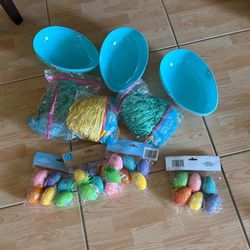 3 FILLABLE EASTER EGG SHAPE CONTAINERS WITH GRASS AND EASTER DGGS