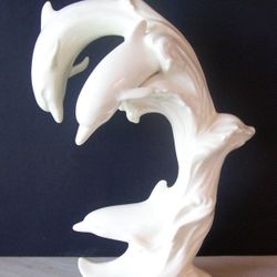 Vintage Ceramic Triple Dolphin Sculpture