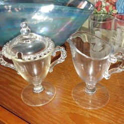 Antique Candlewick Glass Creamer Sugar Lid