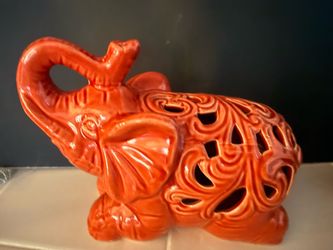 Red Ceramic Elephant Lucky Prosperity  7.5”T x 9”L x 5”W