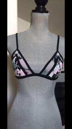 Women’s sexy floral black sheer bikini top Small!