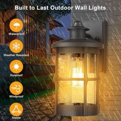 Exterior Wall Mount Lighting, Exterior Fixture in Black Finish with Seeded Glass for Porch, Garage