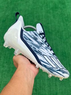 ADIDAS ADIZERO “WHITE / COLLEGIATE NAVY” FOOTBALL CLEATS (Size 10.5, Men’s)