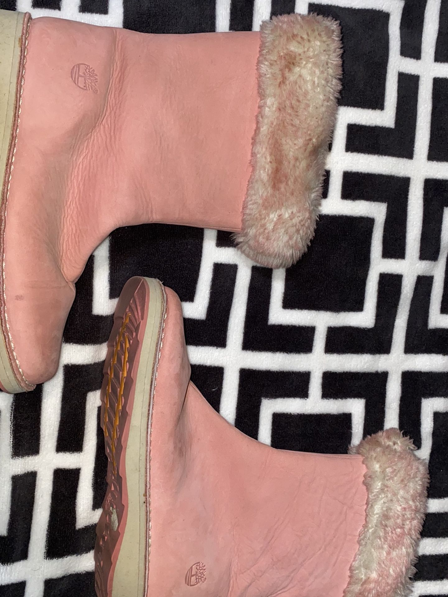 Vintage Timberland Pink Womens Winter Fur Zip Up Boots