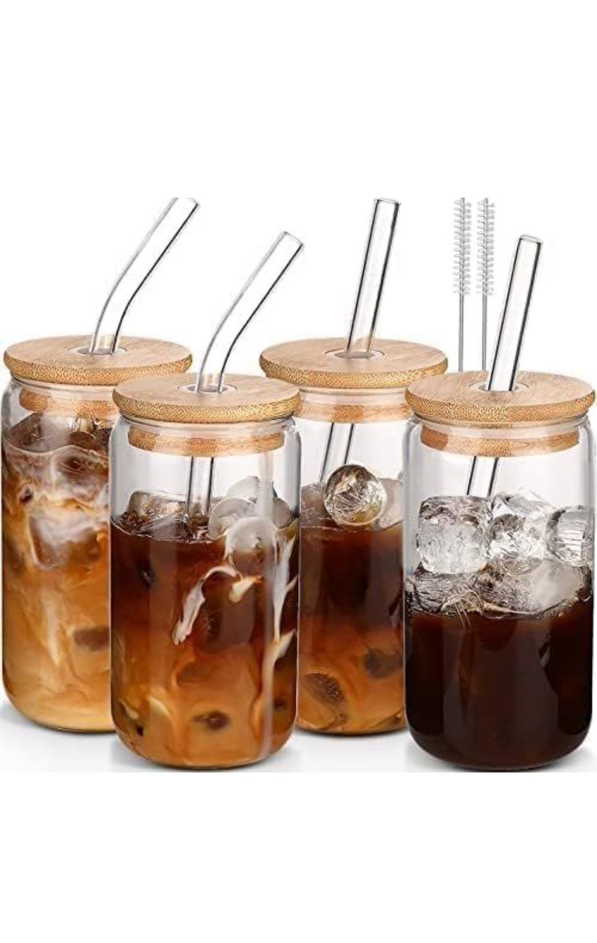 DWTS DANWEITESI Glass Cups with Lids and Straws 4 pcs, 16oz