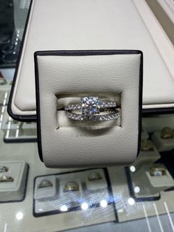 Silver Solitaire Engagement Ring Set