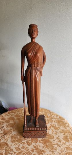 Hand Carved Wooden Thai Lady Statue
