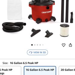 CRAFTSMAN® Corded 16-Gallon 6.5 Peak HP Electric Heavy-Duty Wet/Dry Shop Vac with Accessories