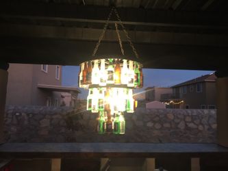 Beer bottle chandelier