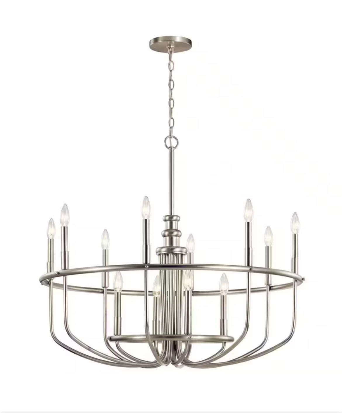 Capitol Hill 34.75 in. 12-Light Brushed Nickel Traditional Candle Circle Chandelier for Dining Room
