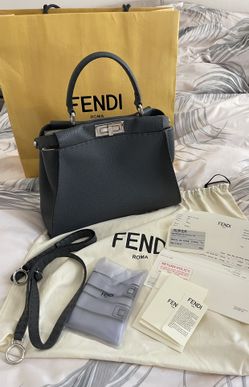 Fendi Peekaboo Handbag Tote Bag Purse Ashpalt Dark Grey