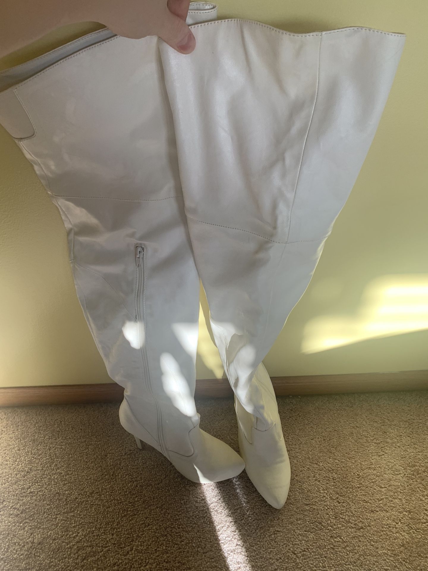 Thigh High White Leather Boots