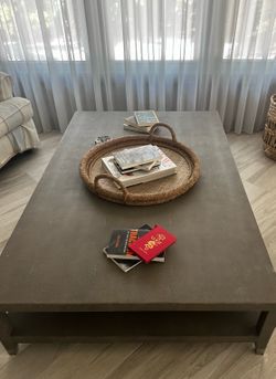 Restoration Hardware Graydon Shagreen Coffee Table – Gray Leather & Brass