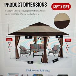 Pop-Up Gazebo - 13’ X 13’ With Screens With A Wheeled Cover Bag