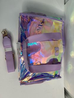 Iridescent Clear Tote Bag with Purple Straps